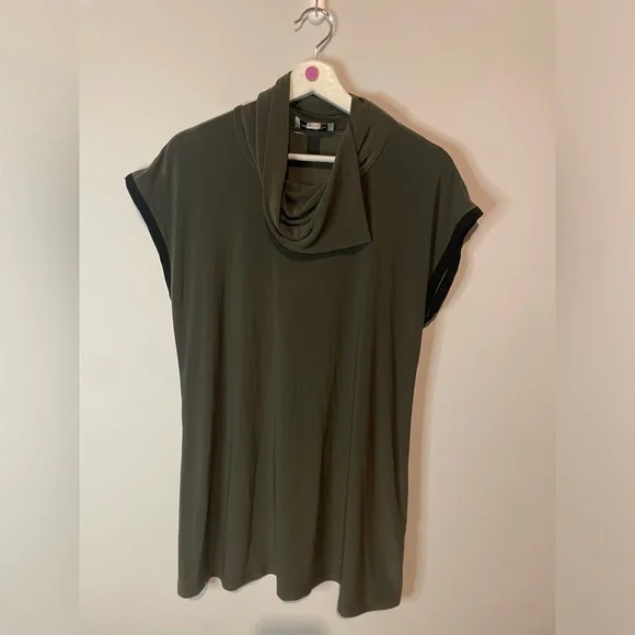 Joseph Ribkoff Olive Green Cowl Neck Tunic Dress Asymmetrical Handkerchief Neck - Picture 1 of 10